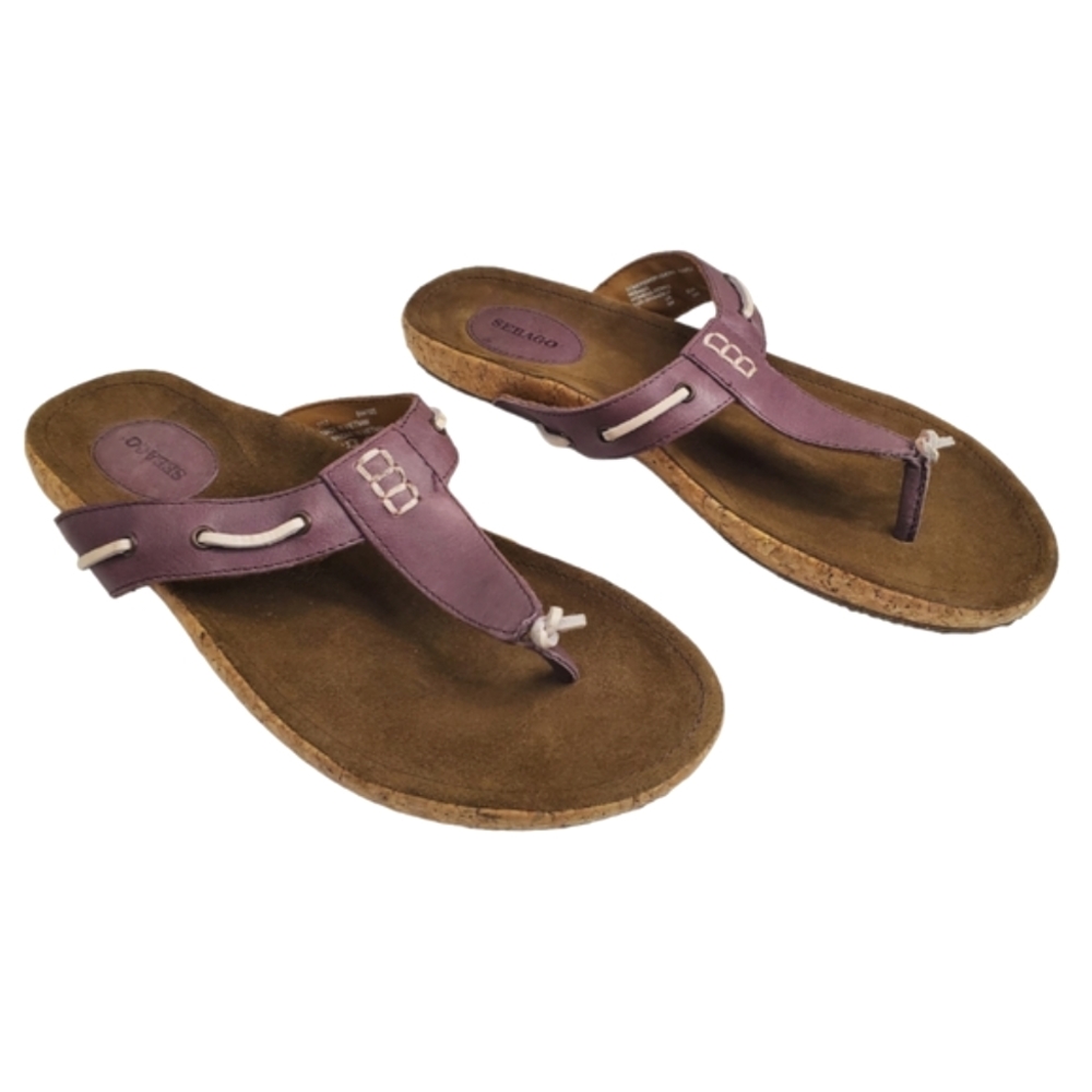 Sebago Somersworth Sandals Purple Leather T-Strap Thong Slip On Sandals Sz 8